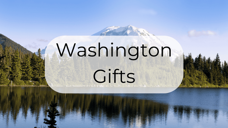 Gift baskets made in Washington.  Featuring products from small businesses here in the Pacific Northwest.  Image of Mt. Rainier 