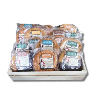 gourmet giant cougar mountain cookie tray comes with a variety of fresh backed cookies in a wooden tray