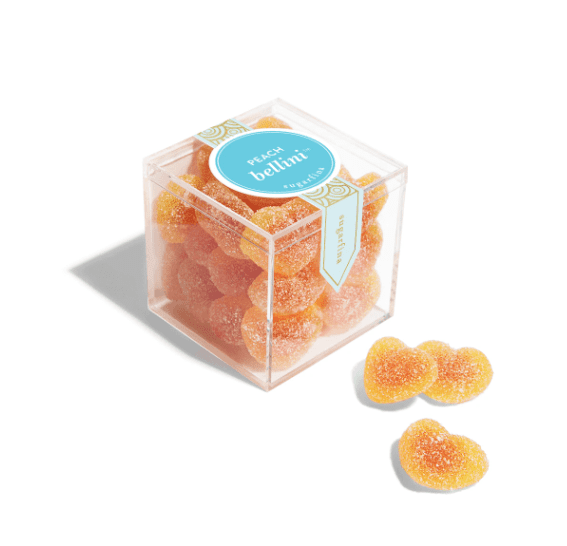 peach bellini gummy hearts candy cube by sugarfina