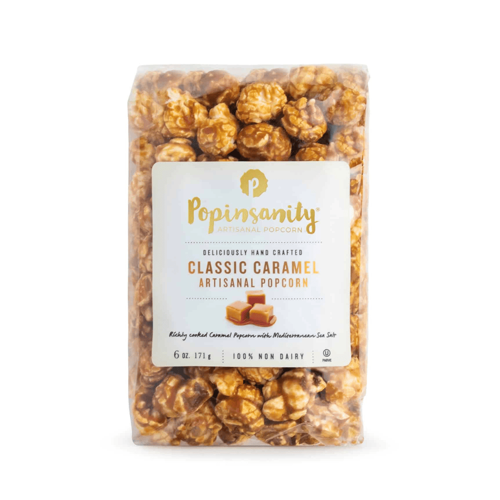 poinsanity caramel coated gourmet popcorn 6oz bag