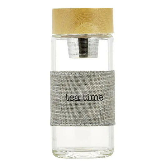 Tea Time Glass Water Bottle Tea Infuser Apple Blossom Gift Baskets