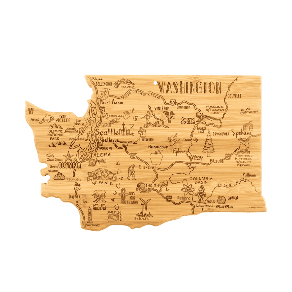 washington state shaped cutting board made from bamboo.  great gift for charcutterie and snacks