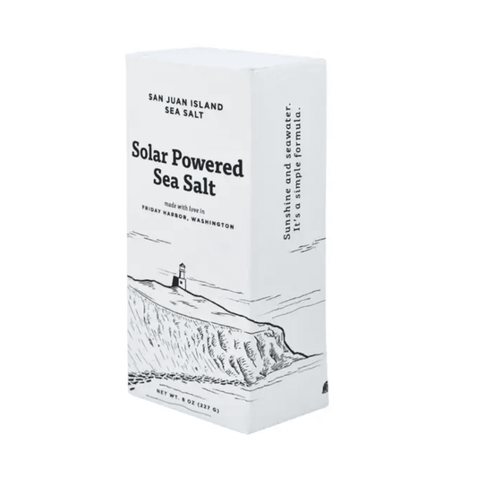 San Juan sea salt made by solar power in Friday Harbor, Washington.  The perfect addition to a cooking themed gift basket or housewarming gift.